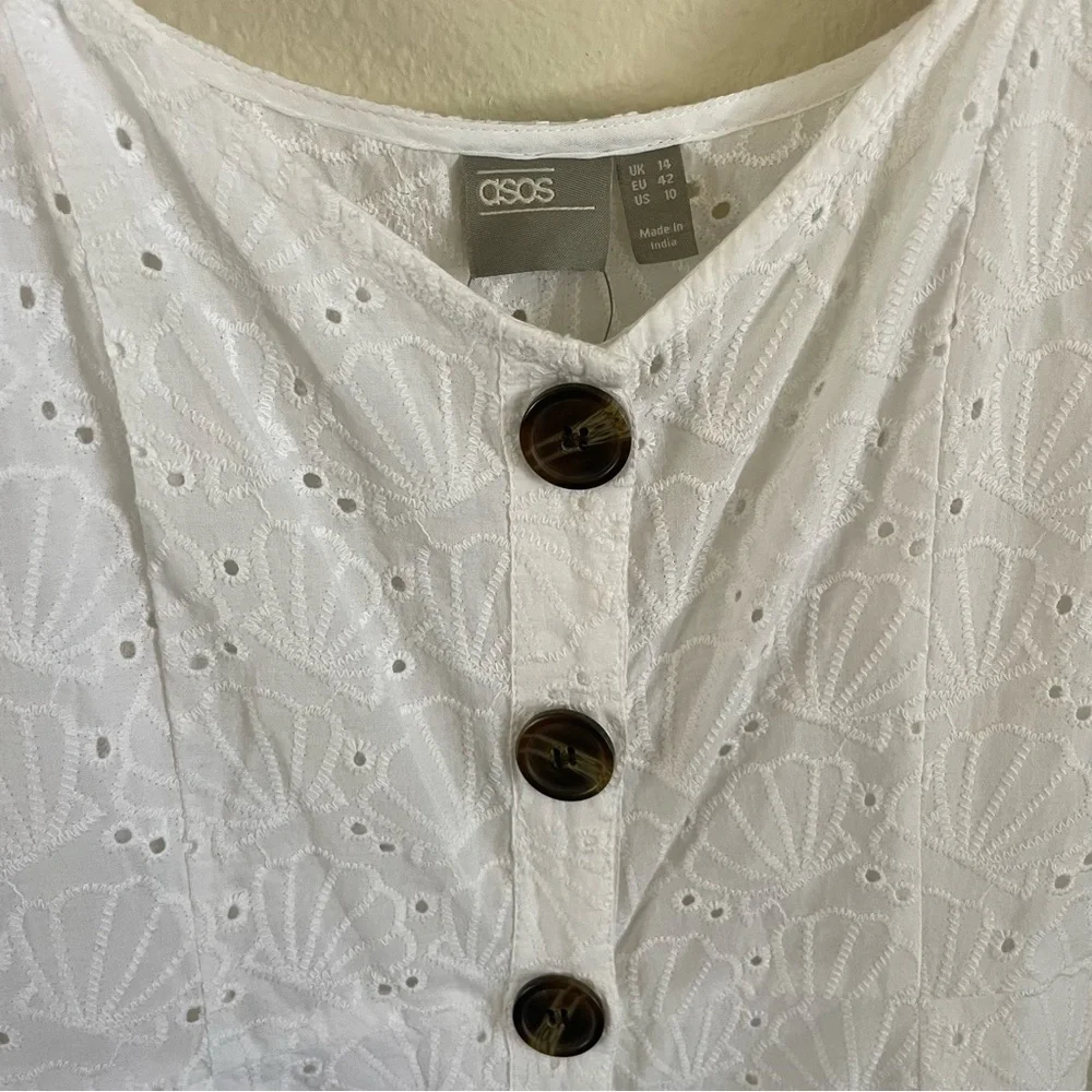 NWT ASOS Seashell Embroidered Eyelet Mini  Dress Cotton White Size 10